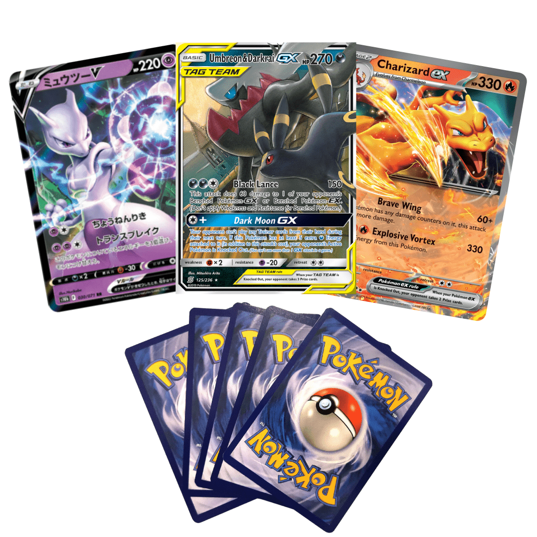 Pokémon Karten Bundle - 50 Karten + 3 Ultra Rare - ArcanaGameshop