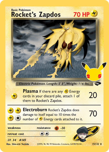 Rocket's Zapdos Celebrations: Classic Collection 15/132 - Holo Rare -  Pokemon TCG - Near Mint (EN)